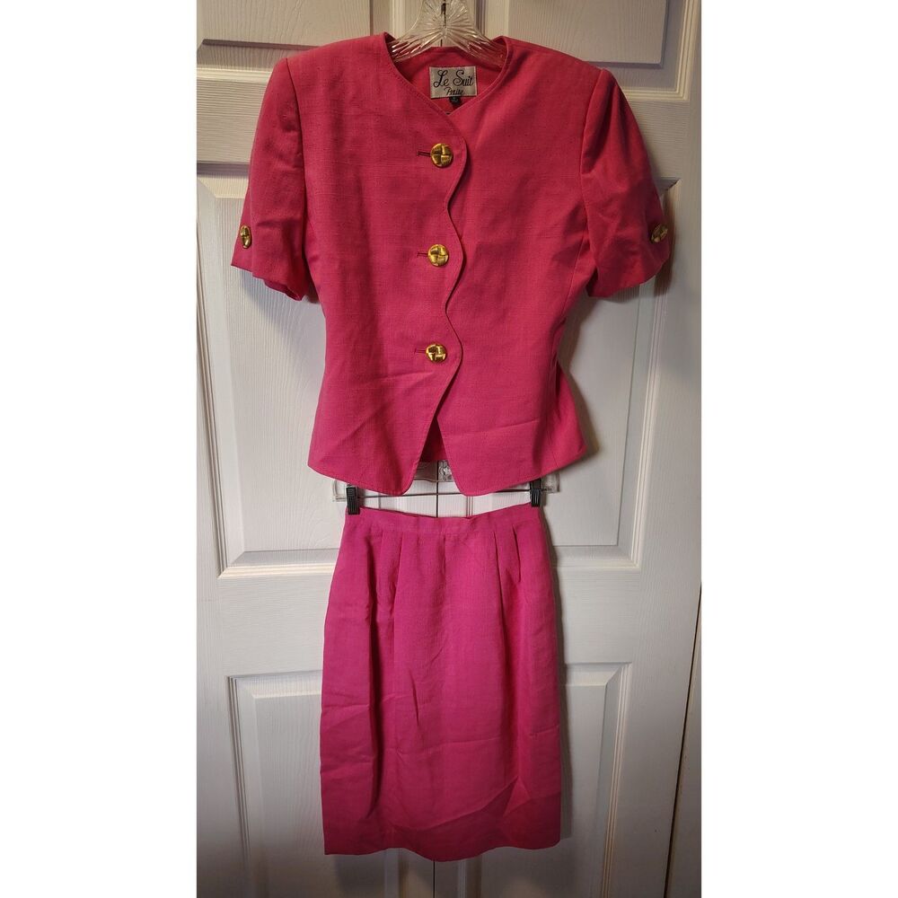 Vintage Le Suit Petite Pink Two-Piece Blazer & Skirt Suit Set - Size 6P